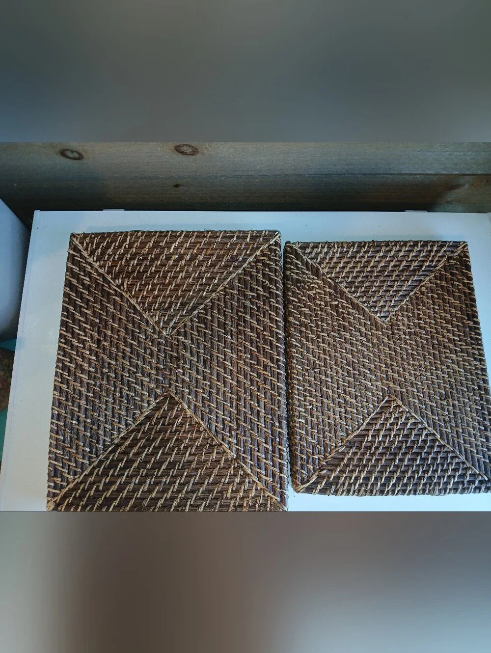 Set of Rectangular Wicker Serving Tray with Handles Woven Great Condition